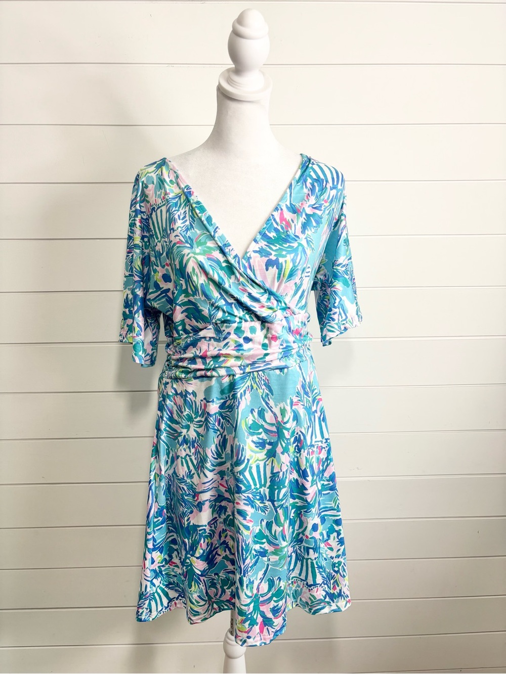Blue Floral Print Wrap Front V-Neck Dress Romper size M - Picture 2 of 11